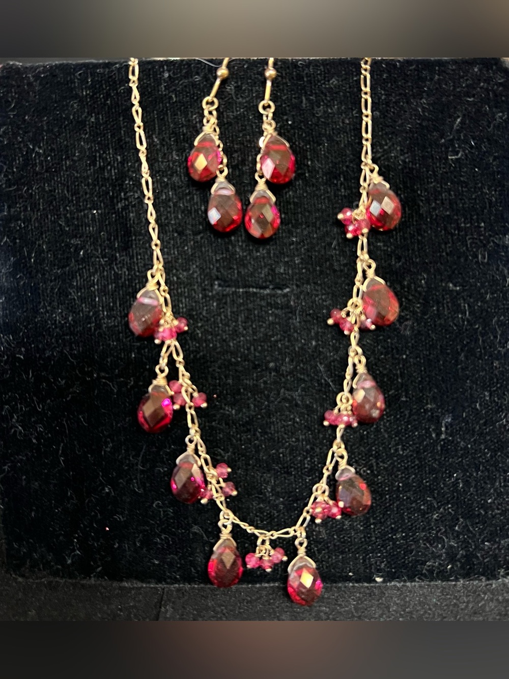 14K Gold Suzanne Kalan Necklace & Earring Set with Deep Red Garnet